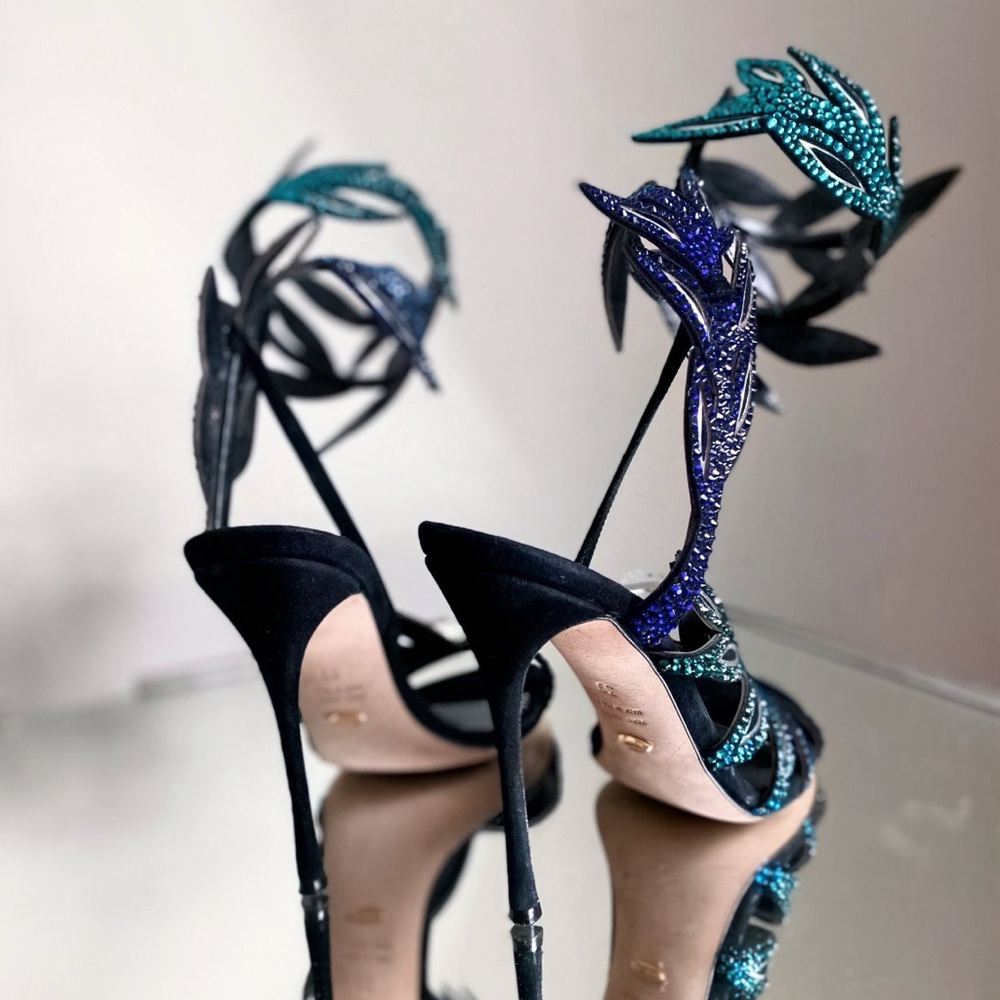 EUC Sergio Rossi Crystal Rhinestone Floral Multigold High Heel Sandal 39 - Picture 6 of 11